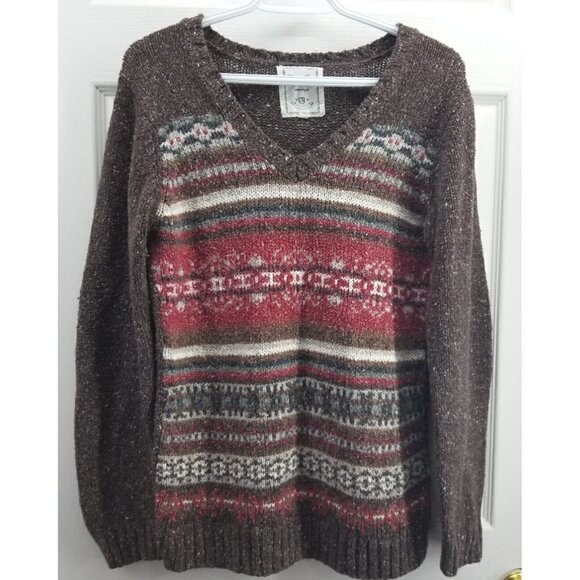 One On One V-neck Sweater Elbow Patch Size Large - Picture 1 of 5